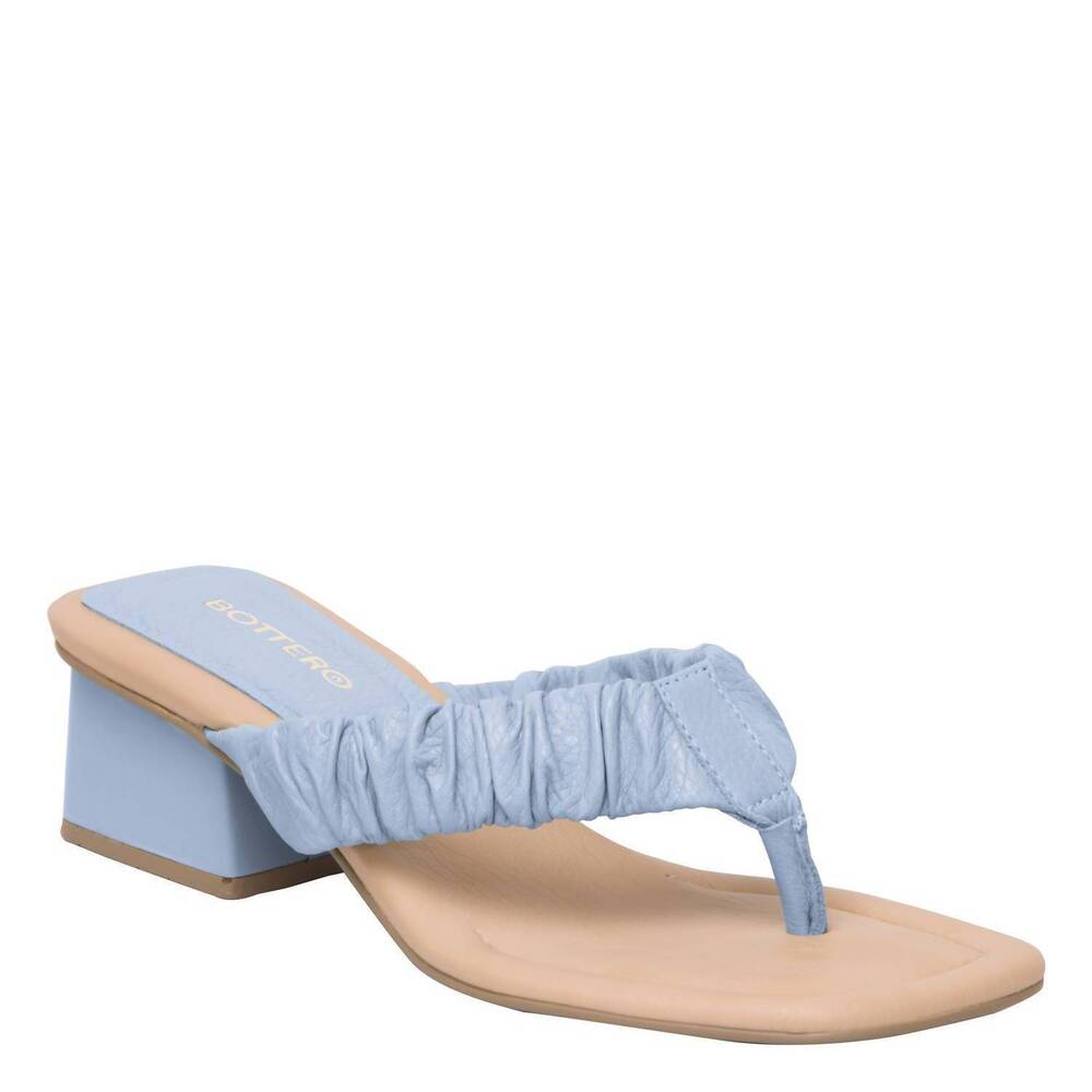 NEW BOTTERO women's marina ruched thong strap sandal low heel in blue